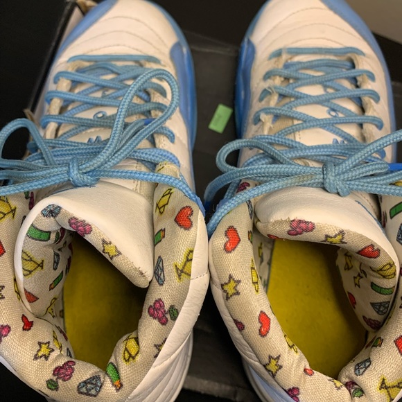 Nike Air Jordan 12 University Blue UNC Emoji GS Size 6Y / Womens 7.5 Sneakers - Picture 6 of 11